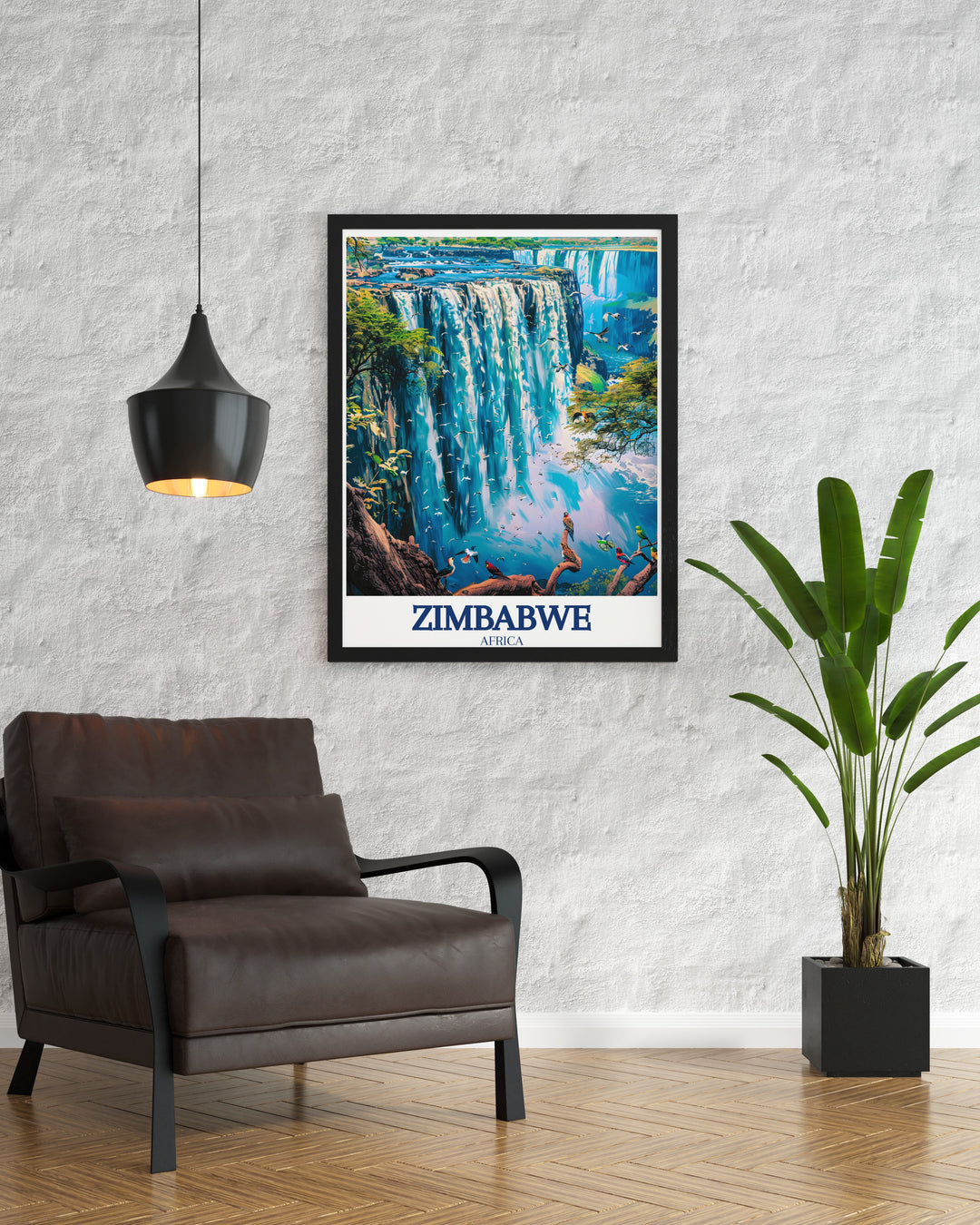 This detailed Zimbabwe travel print highlights the beauty of the Eastern Highlands and Victoria Falls. Capturing the rugged landscapes of the Highlands and the powerful cascades of the Falls, this artwork serves as a perfect gift for those who appreciate Africas raw, untamed beauty.