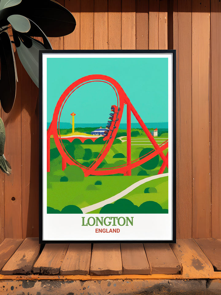 A stunning travel poster of Alton Towers, capturing the thrill and excitement of the theme park in Longton. This print is ideal for anyone looking to add a touch of adventure to their home or as a gift for lovers of Alton Towers and theme park art.