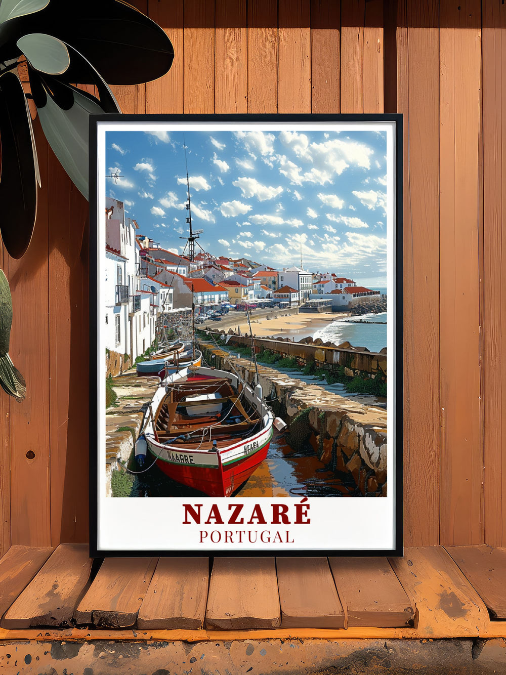 Elegant Traditional Fishing Village modern decor print showcasing the colorful and dynamic scenery of Nazare Portugal adding a captivating focal point to your interior design