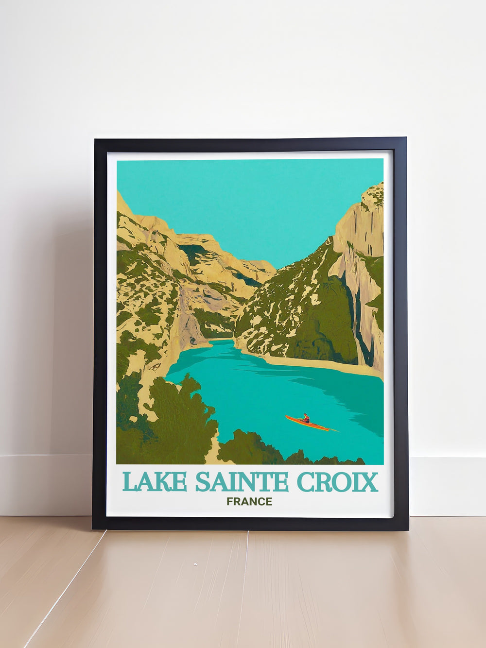 A beautifully detailed print of Lake Sainte Croix, showcasing the lakes iconic blue green waters and the surrounding hills. This artwork is a must have for nature enthusiasts and those who appreciate the serene beauty of Frances landscapes.