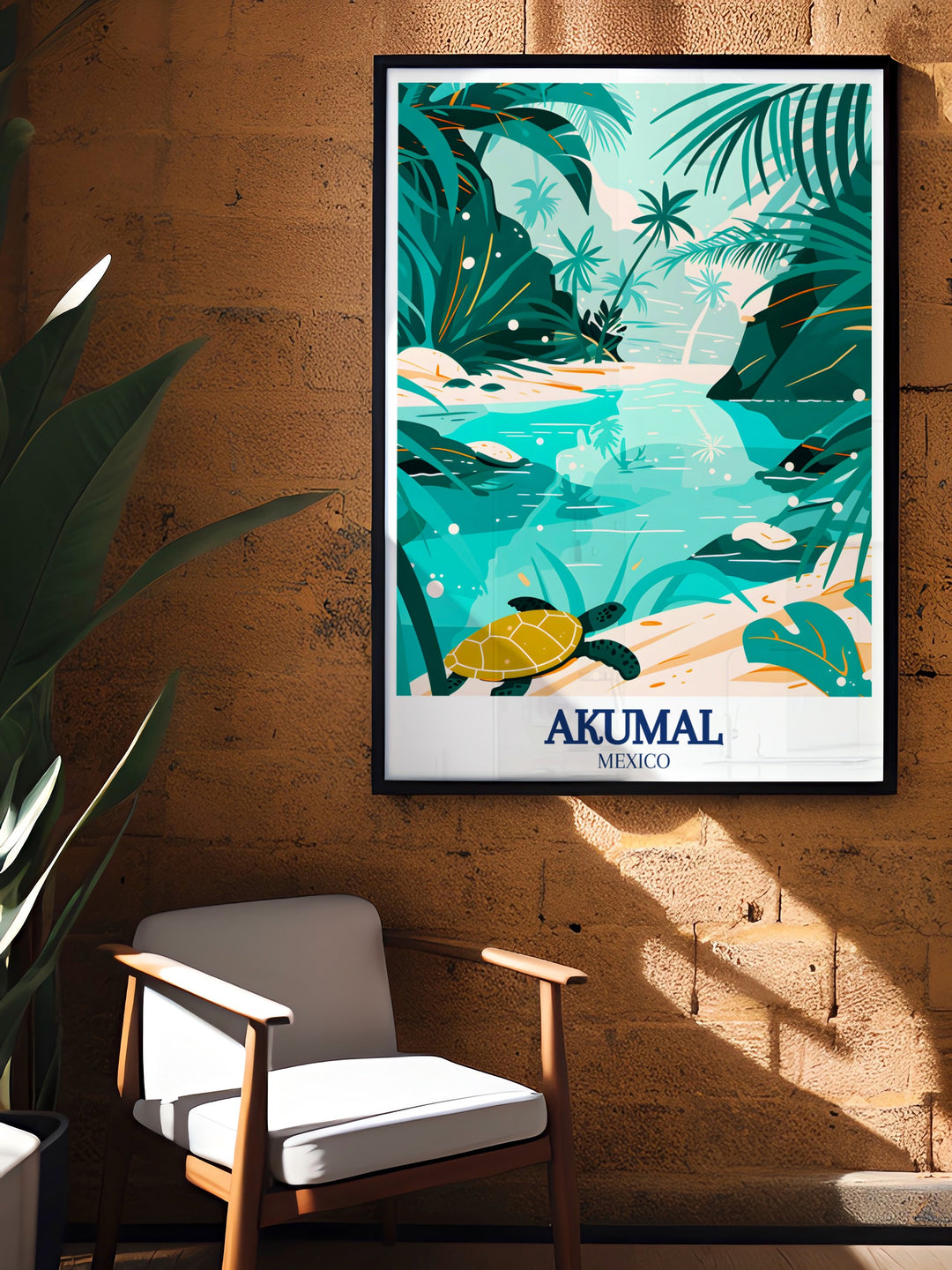 Elegant Akumal Art Print of Akumal Bay Sea Turtle site an ideal anniversary gift with vibrant colors and modern design