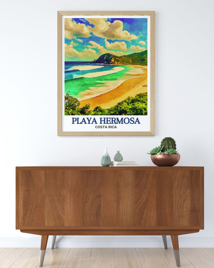 Playa Hermosa Beach Costa Rica Print brings the tranquil shores of Costa Rica into your home ideal for enhancing your living room or bedroom with a touch of tropical paradise and making a perfect gift for travelers and nature lovers