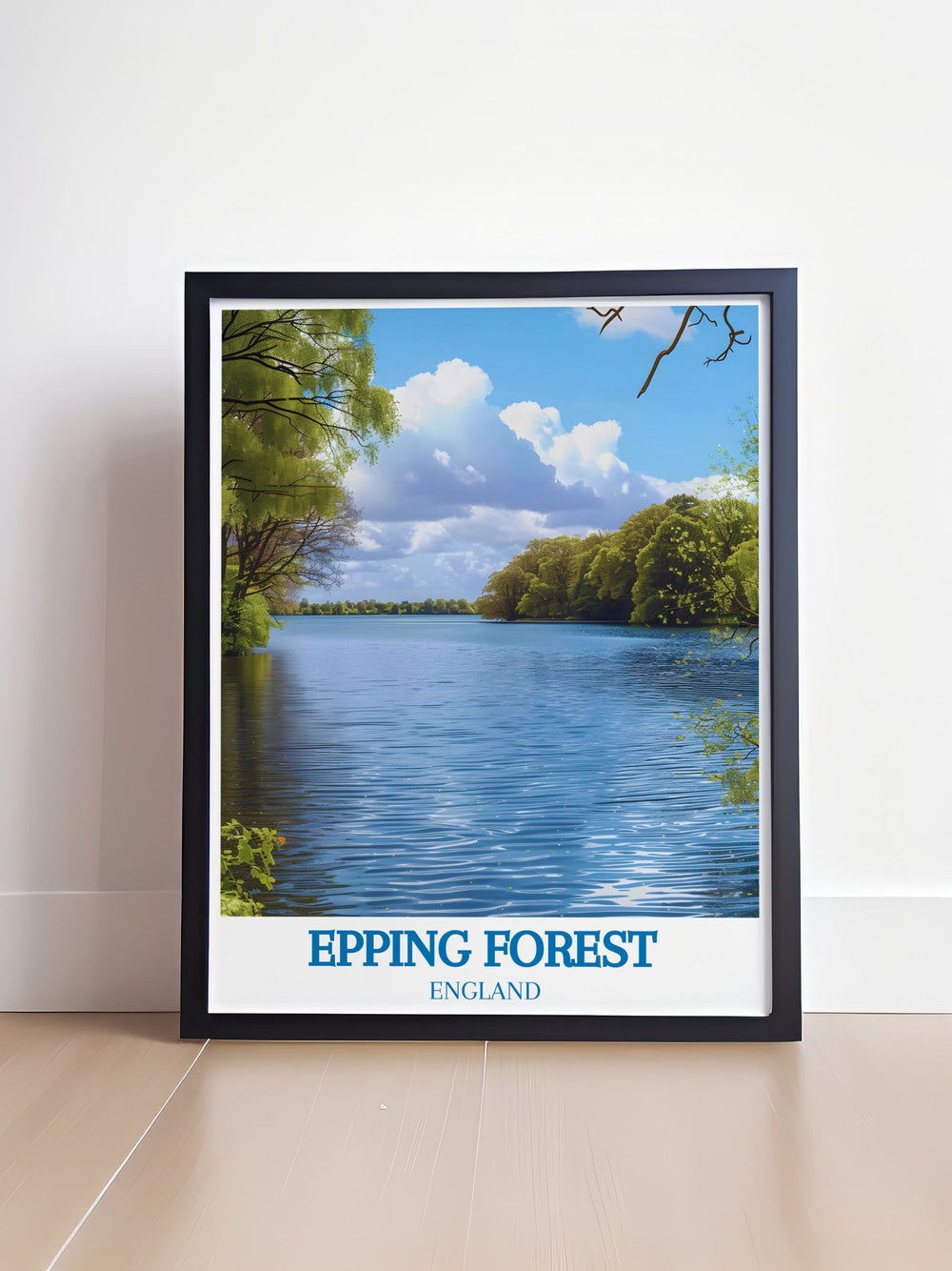 Vintage poster of Connaught Water, reflecting the calm and scenic surroundings of this beautiful lake in Epping Forest.