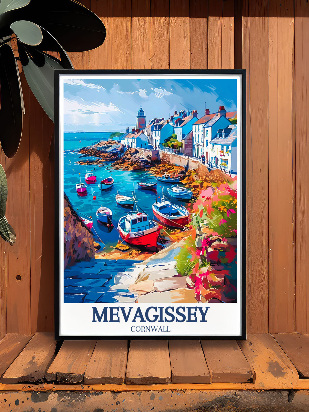 Showcasing the historical richness and scenic beauty of Mevagissey, this travel poster features iconic landmarks and picturesque views. Ideal for history and nature enthusiasts, this artwork brings the captivating charm of Mevagissey into your home.