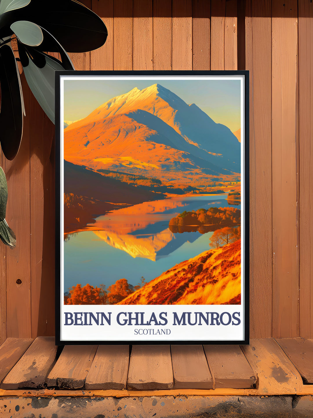 Ben Lawers poster featuring Loch Tay and Beinn Ghlas highlighting the breathtaking vistas of the Scottish Highlands. Perfect gift for hikers and nature lovers who appreciate Scotlands majestic mountains.