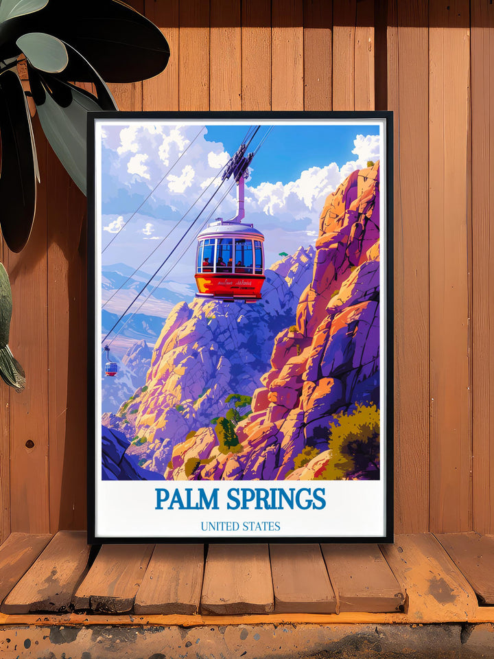 Palm Springs Aerial Tramway Travel Print displaying a picturesque aerial view of the tramway and surrounding landscape ideal for gifts and decor