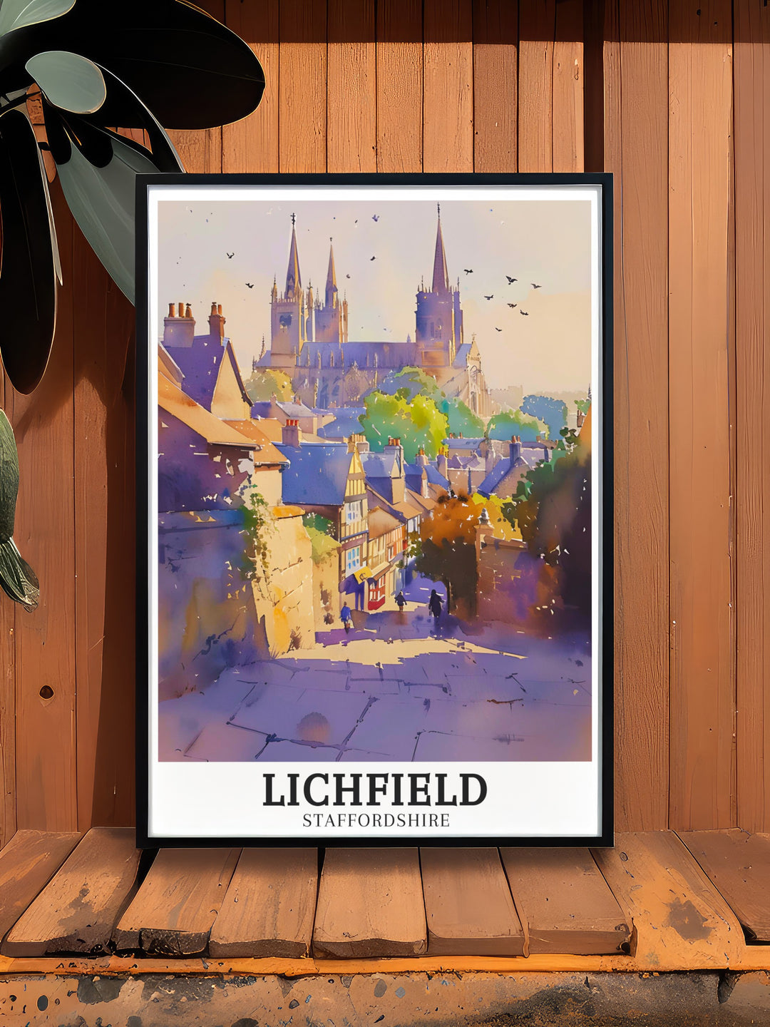 Featuring the Gothic spires of Lichfield Cathedral and the quiet beauty of The Close, this travel poster captures the essence of one of Englands most beautiful landmarks. Ideal for home décor, this artwork brings the charm of Staffordshire into any space.