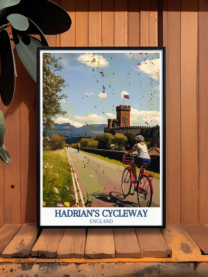 This detailed illustration of Hadrians Cycleway offers a captivating view of the ancient route and its historical landmarks, perfect for enhancing your home decor with a touch of adventure.