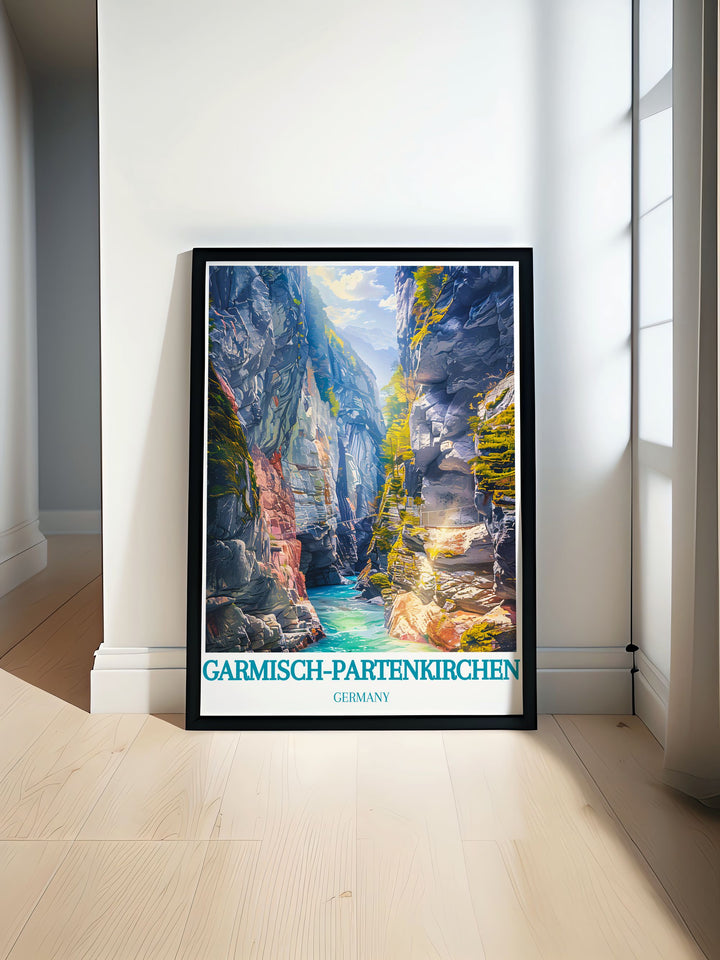 Modern wall decor featuring Garmisch Partenkirchen, capturing the artistic and cultural vibrancy of this iconic Bavarian town, with its charming streets, lively festivals, and historic charm.
