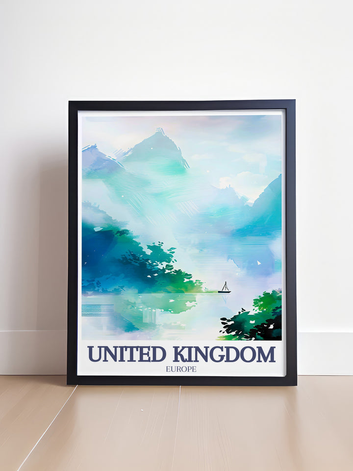 Add a touch of the Scottish Highlands to your home with this Loch Ness travel print. The serene waters and towering hills of this famous landscape make for a captivating piece of art, perfect for coastal and nature themed décor.