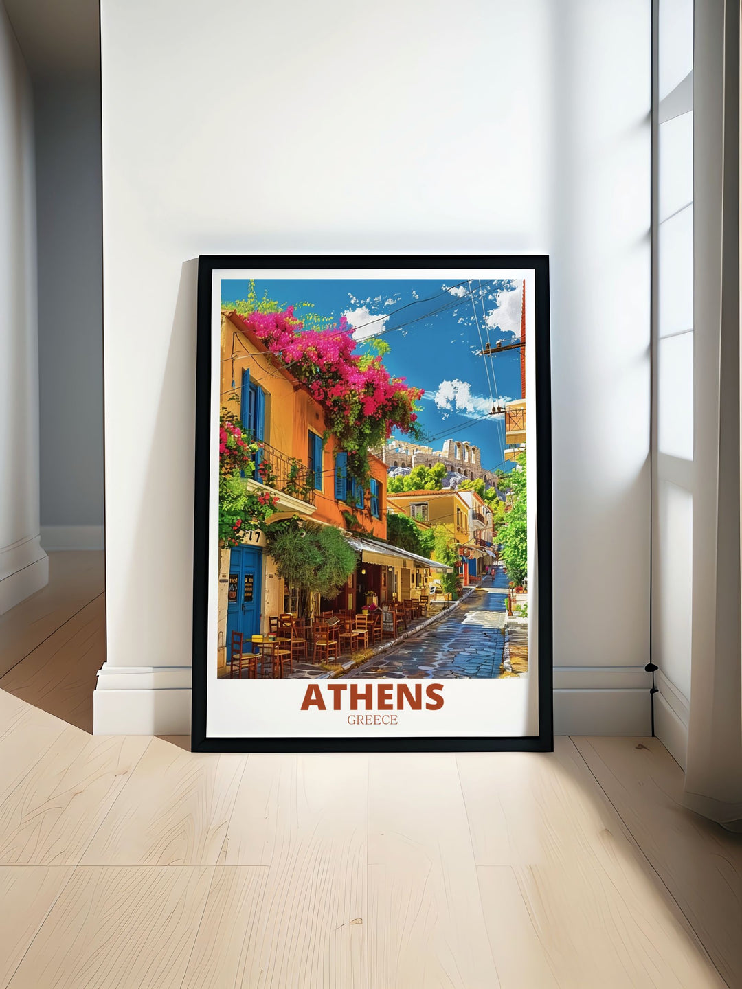 Athens Wall Art featuring PlakaNeighborhood showcasing the vibrant charm of cobblestone streets and traditional houses perfect for home decor and traveler gifts adding a touch of Greek culture to any space