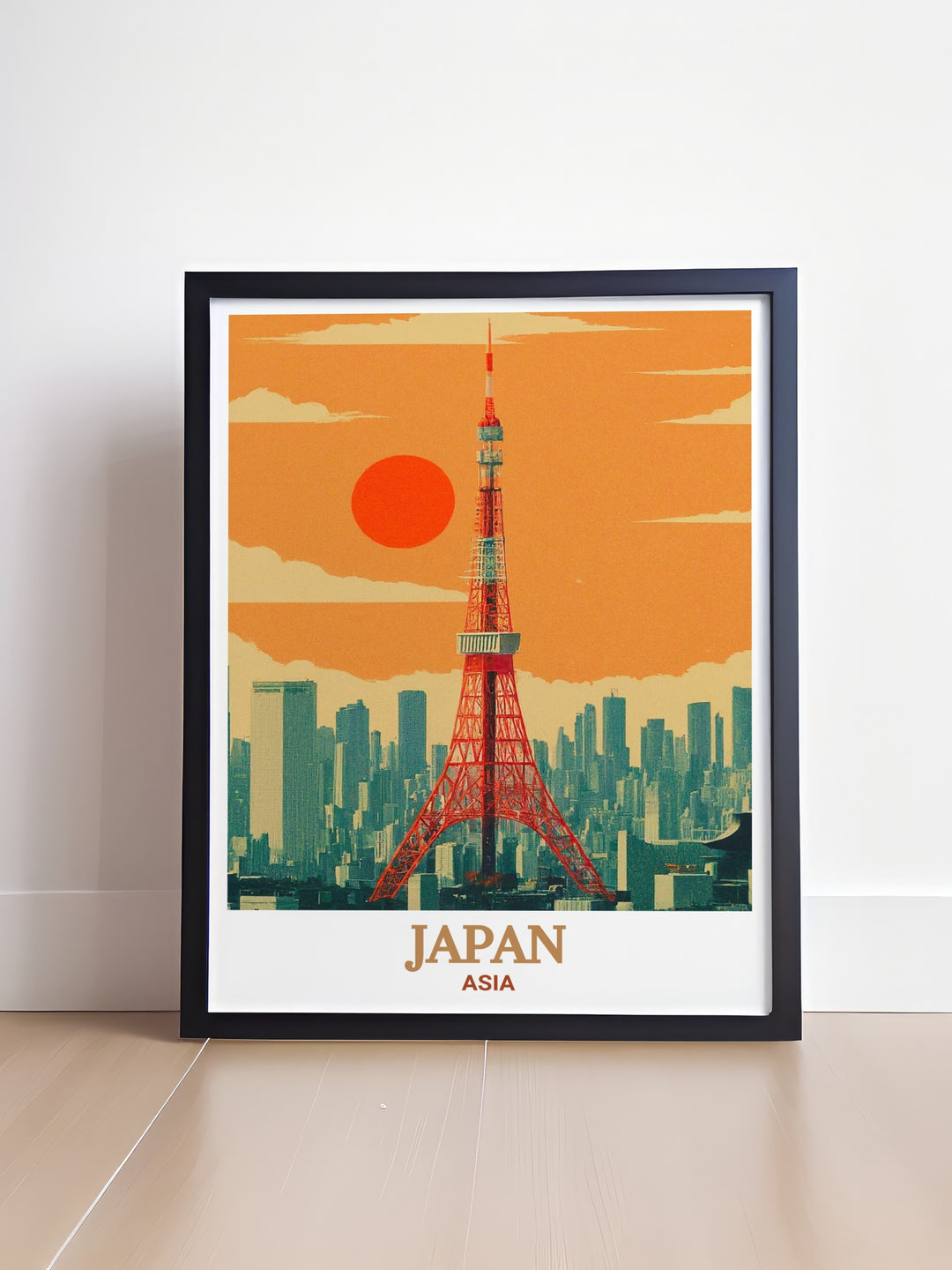 Tokyo Tower shines brightly in this beautiful travel print, offering a striking contrast against the evening sky. This poster is ideal for anyone looking to add a touch of Japans modernity and history to their living space, making it a perfect gift for travel lovers.