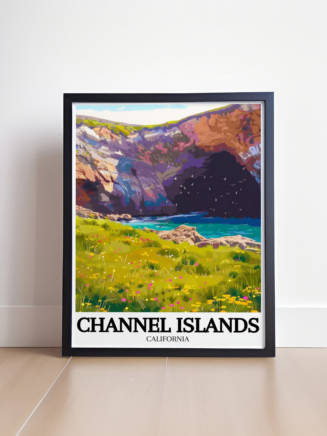 National Park print featuring Santa Rosa Island, Torrey Pines groves and Anacapa Island lighthouse perfect for enhancing your home decor with vibrant colors and intricate details of Californias coastal beauty.