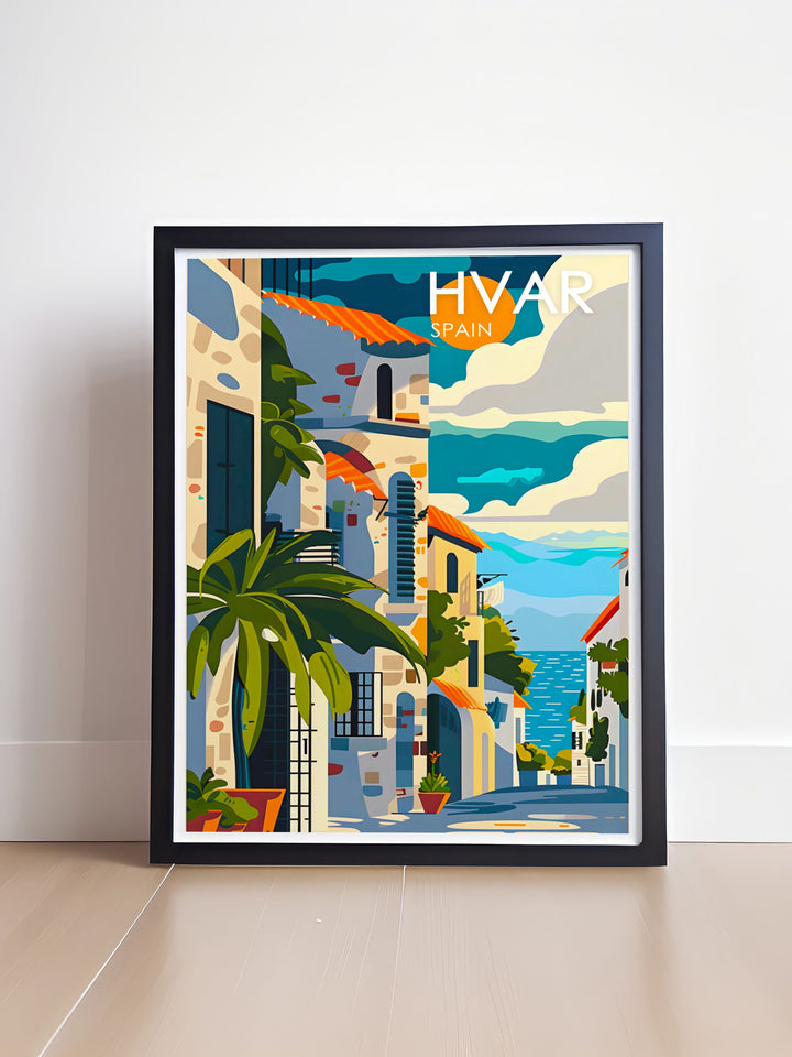 Canvas art of Hvar Harbour, highlighting its blend of traditional fishing boats and modern yachts. This piece reflects the dynamic maritime heritage of Hvar, ideal for enhancing any coastal themed decor.