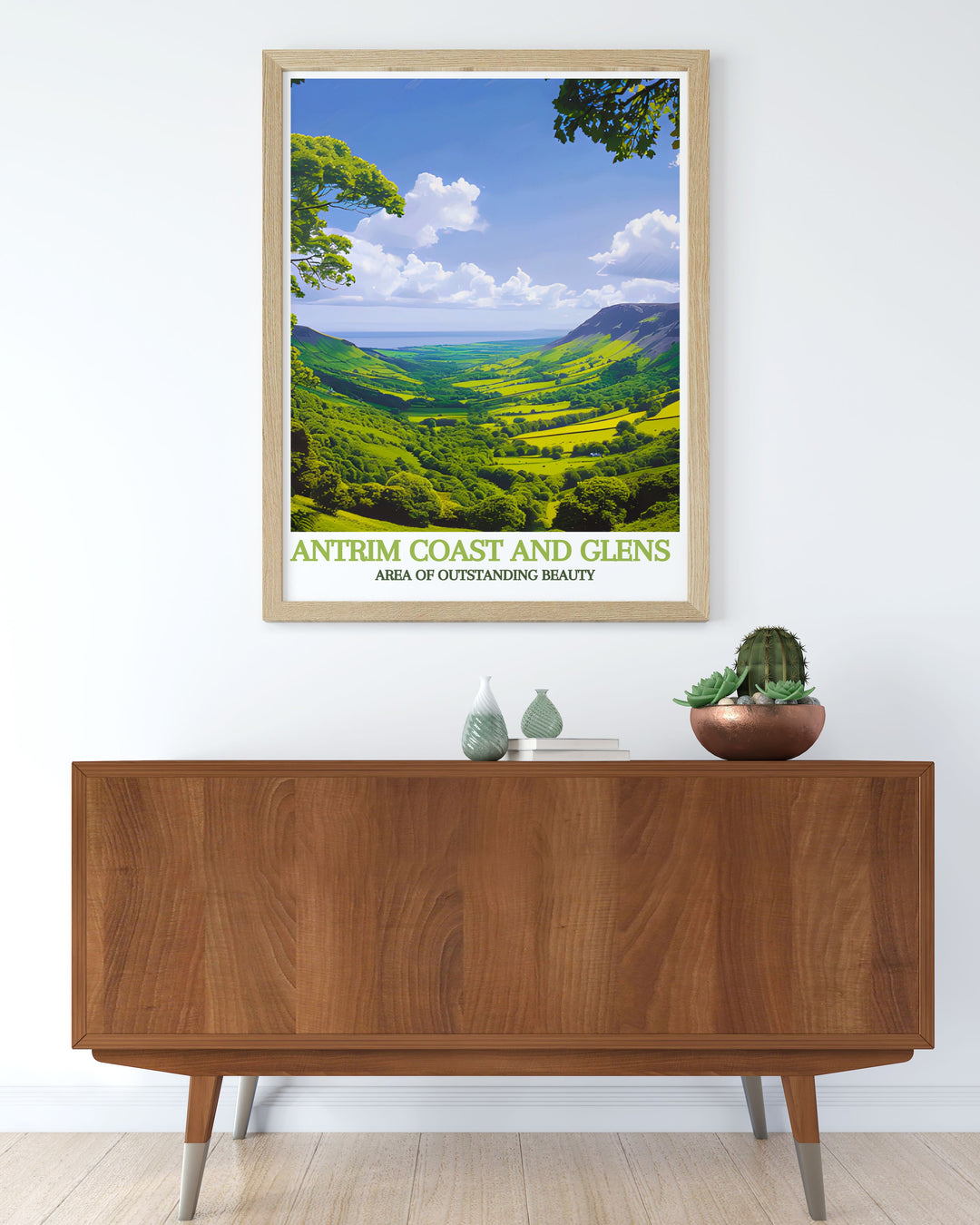 Travel poster showcasing the scenic Causeway Coast, ideal for enthusiasts of Irish landscapes.