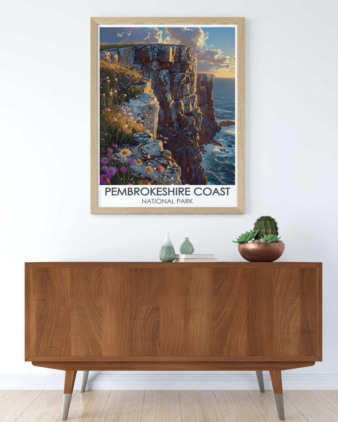 Pembrokeshire Coast travel poster featuring St. Davids Head in a vintage style capturing the essence of this iconic location with dramatic cliffs and breathtaking views ideal for lovers of nature and vintage travel prints.