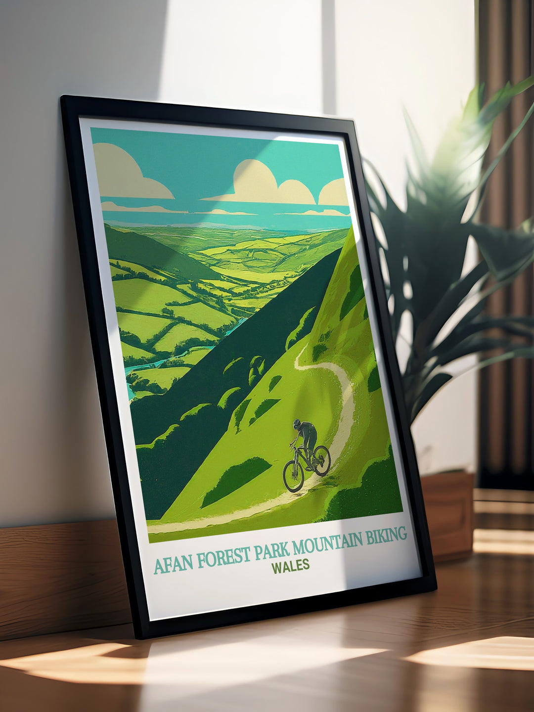 Afan Forest Park canvas art depicting the scenic beauty of the Skyline Trail, part of South Wales renowned MTB park. This print is perfect for those who appreciate the thrill of mountain biking and the serene beauty of the forest.