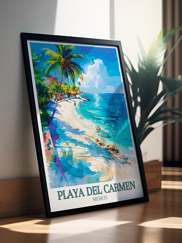 Transform your living space with this beautiful Playa Del Carmen print showcasing the Caribbean Sea. This Mexico artwork captures the essence of a tropical paradise making it an ideal piece for home decor and a wonderful gift for friends and family.