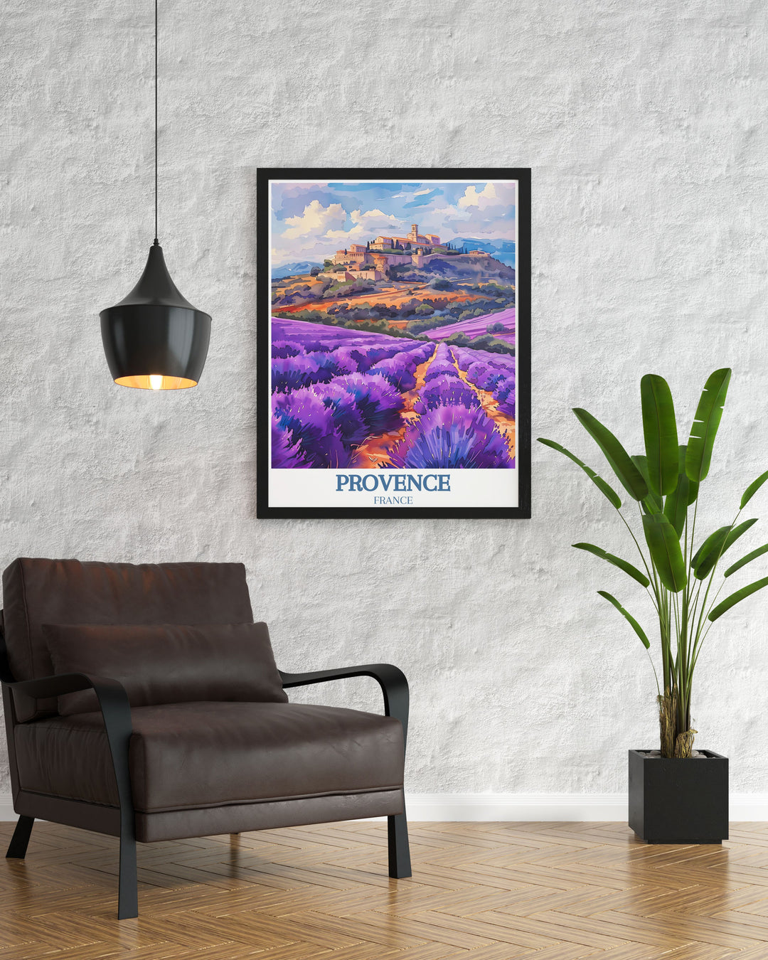 Discover our France Travel Poster featuring the picturesque Valensole Lavender Fields Gordes village and Vaucluse hill a perfect addition to any home living decor that brings the charm of Provence into your home.