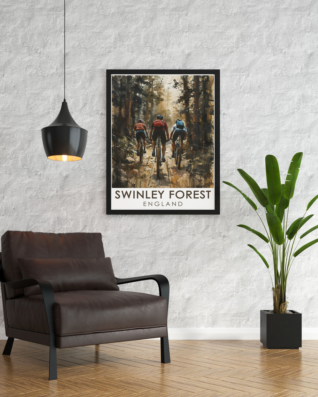 Mountain Bike Trails print featuring the famous Swinley Forest Trail offers a stunning cycling wall art piece for bikers and nature lovers. This artwork adds a sense of adventure and excitement to your living room decor or office space.