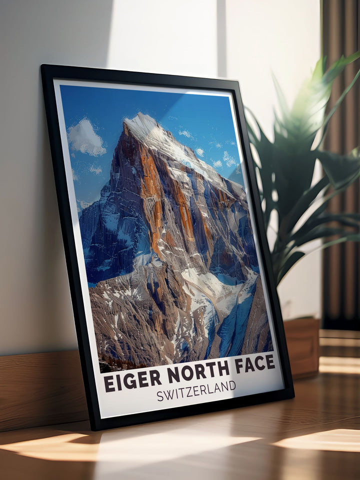 Eiger wall art featuring breathtaking views of the Swiss Alps and the picturesque village of Lauterbrunnen a beautiful addition to any home decor bringing the majesty of the Eiger and the natural beauty of Switzerland into your living space.