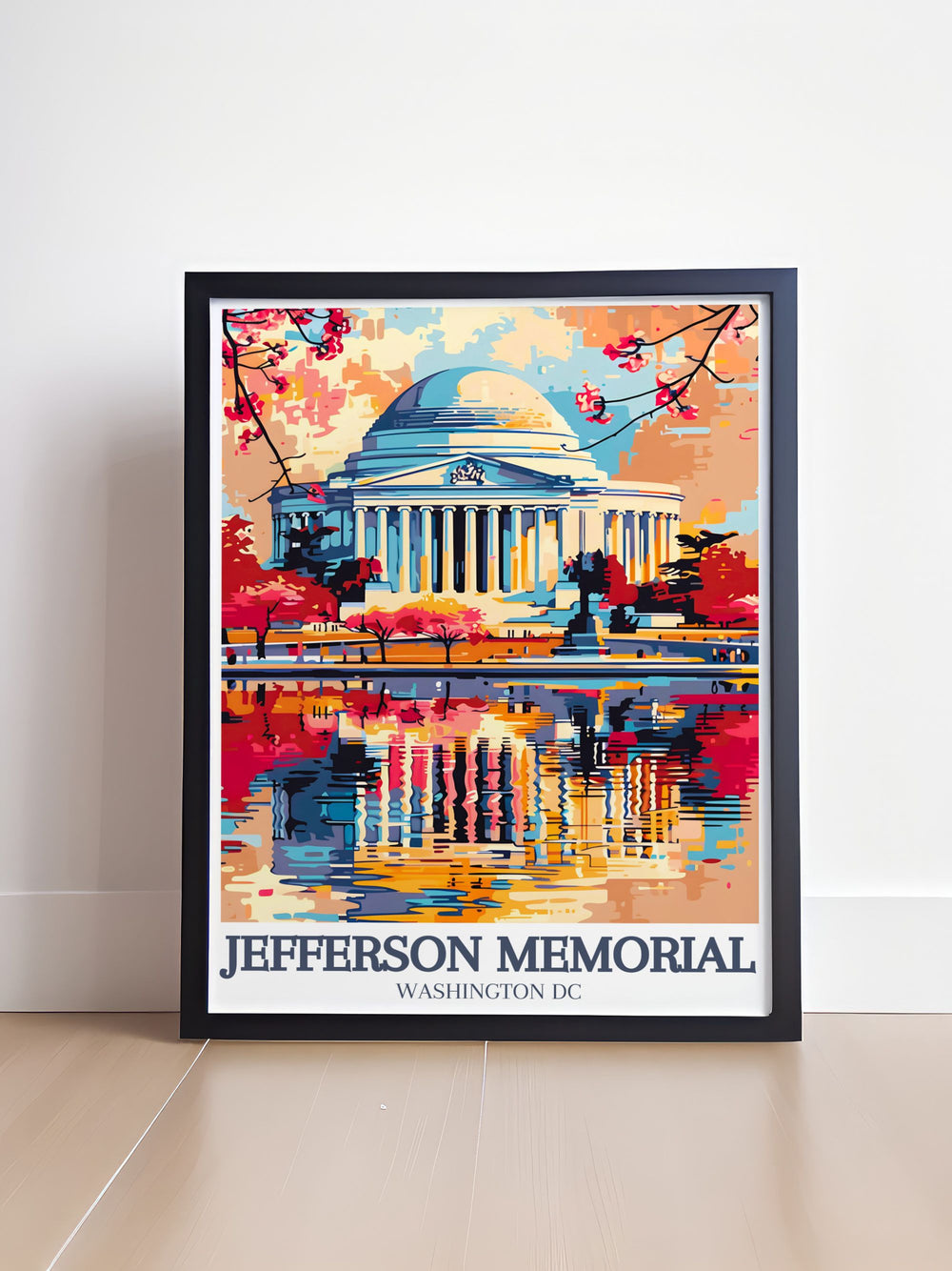 This travel print of the Jefferson Memorial captures the iconic neoclassical structure, complete with the grand rotunda and the Tidal Basins stunning view. Ideal for history lovers and patriots, this art print brings a timeless symbol of American democracy into your home.