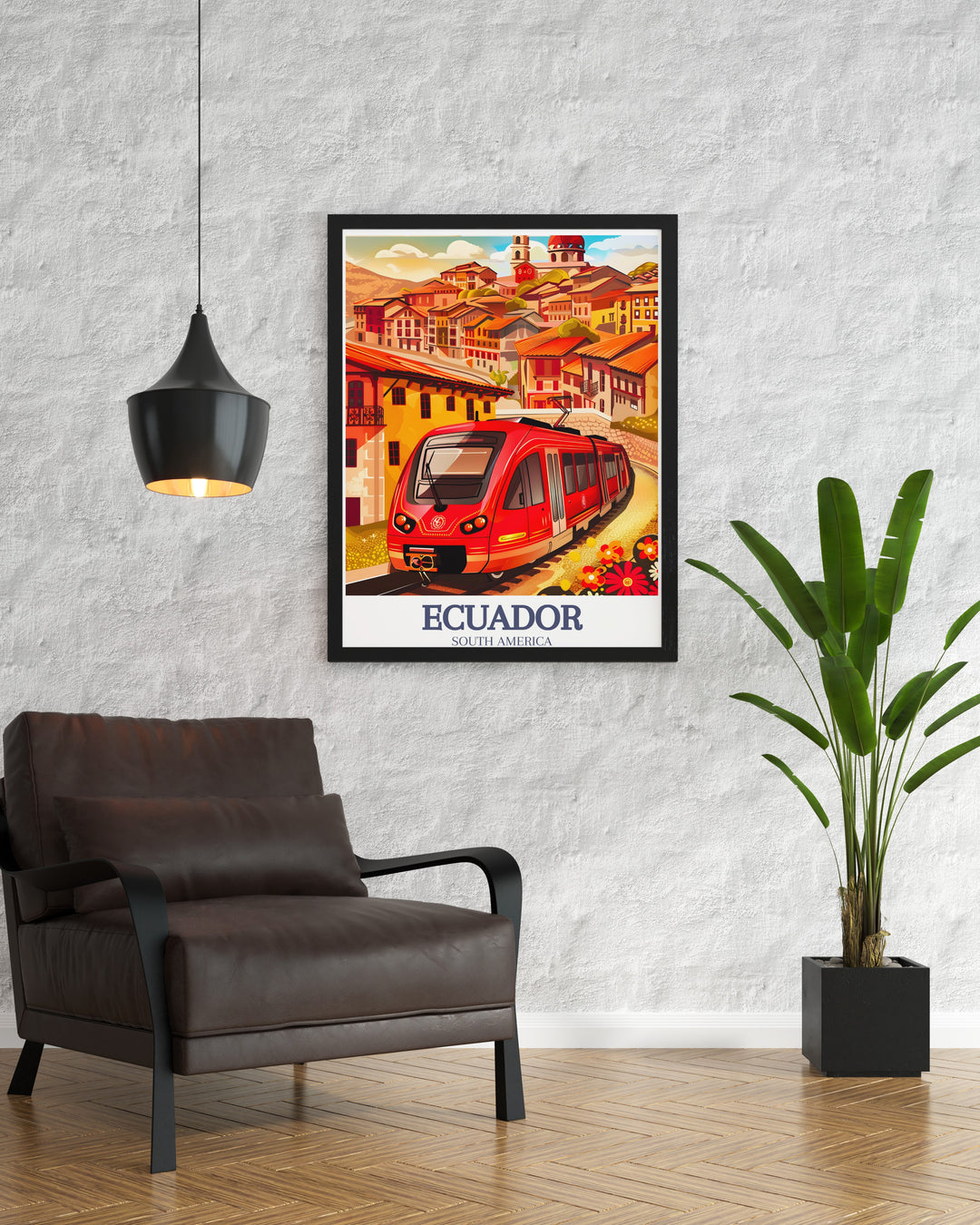 Capture the urban charm of Ecuadors Cuenca with this stunning poster print, featuring the iconic Cuenca tram and the citys beautiful streets. The vibrant colors and intricate details make it a perfect piece of wall art or a unique gift for anyone who loves Ecuadors charm.