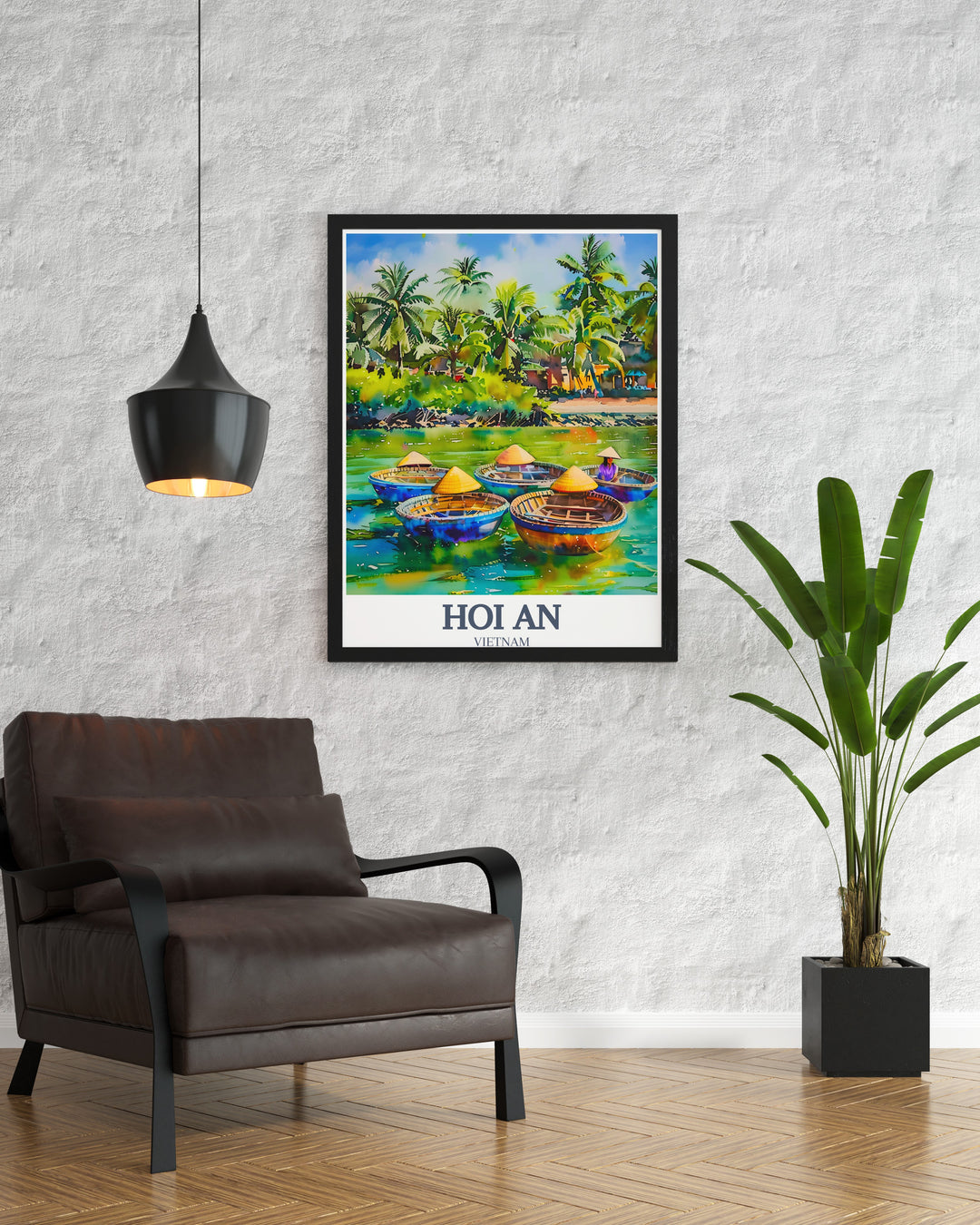 A modern art print of Hoi An, offering a unique visual representation of the towns iconic streets and cultural charm. This Vietnam wall art is perfect for those who love to explore and appreciate travel inspired décor.