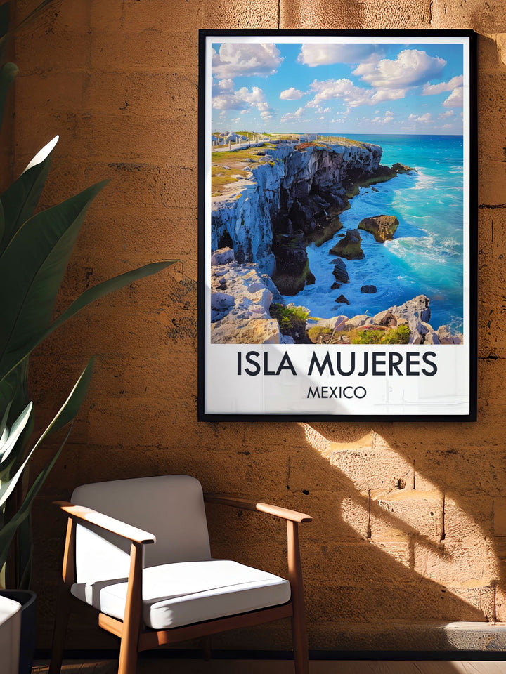 Gallery wall art of Punta Sur, highlighting its breathtaking coastal views and historical significance, perfect for creating a peaceful and relaxing atmosphere in your space.