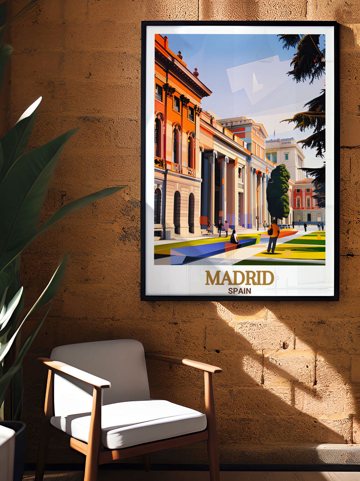 Elevate your home decor with this Prado Museum poster print. The minimalistic design highlights Spains artistic heritage and Madrids famous museum making it an ideal gift for art enthusiasts and those who appreciate modern home decor.