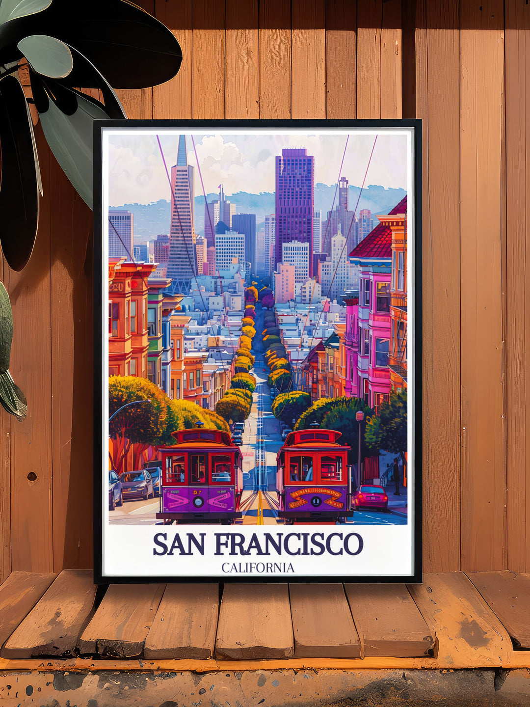 Bring a piece of San Francisco into your home with this Golden Gate travel print. It features Taylor Streets winding path and the iconic red bridge, creating a vivid depiction of the citys most famous landmarks.