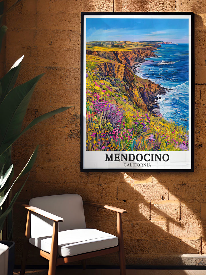 Mendocino Coast canvas art displaying the colorful scenery and peaceful pathways along the Pacific Ocean. Enhance your wall decor with these exquisite travel canvas prints from California. Perfect for adding a touch of natural beauty to any room, these art pieces showcase the vibrant landscapes and serene waters of Mendocino.