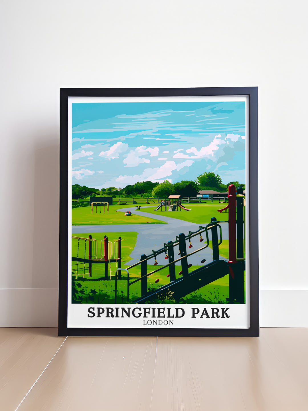 Elegant Springfield Fun Park London Borough print featuring views of the historic Lea Rowing Club and tranquil water scenes an ideal addition to a nature inspired wall decor collection perfect for enhancing living rooms or bedrooms with peaceful art.