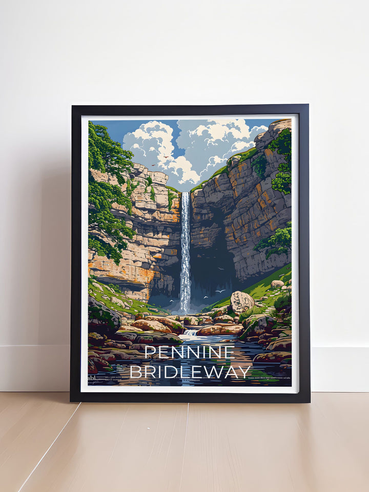 Bring the serenity of the Pennines into your home with Malham Cove artwork. This vintage travel print highlights the dramatic cliffs and natural beauty of Malham Cove making it an ideal choice for those who love UK travel posters and elegant home decor. Perfect for adding a touch of nature to any room