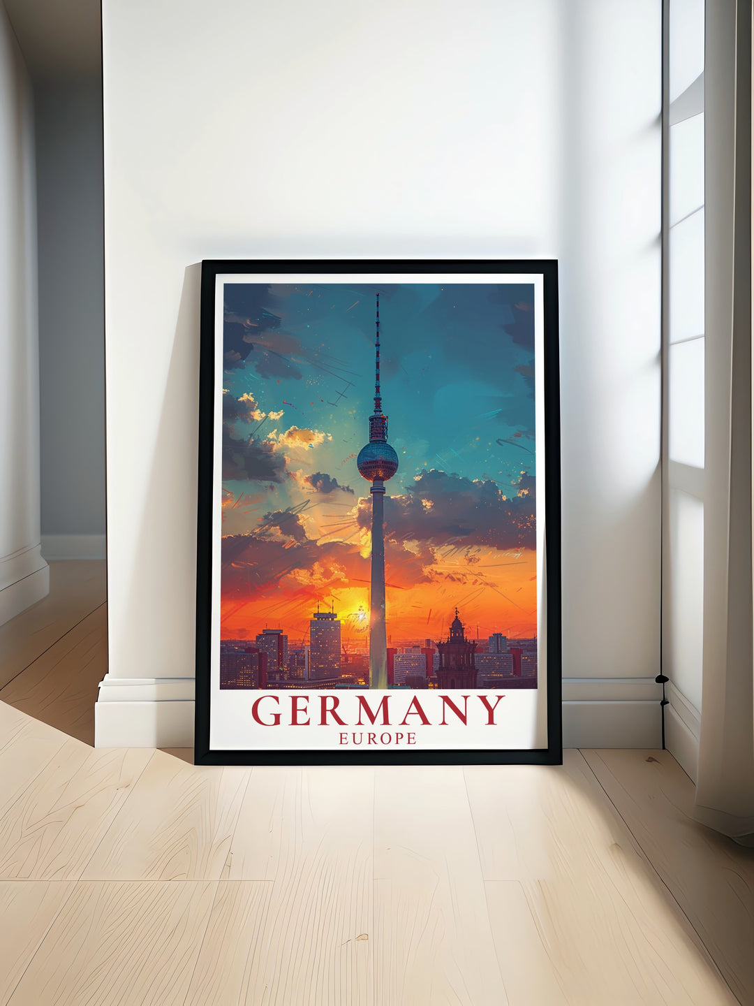 Featuring the iconic Fernsehturm Berlin, this travel print is a must have for anyone who appreciates the beauty of city skylines. The perfect blend of modern architecture and historic charm, this artwork is ideal for Germany lovers.