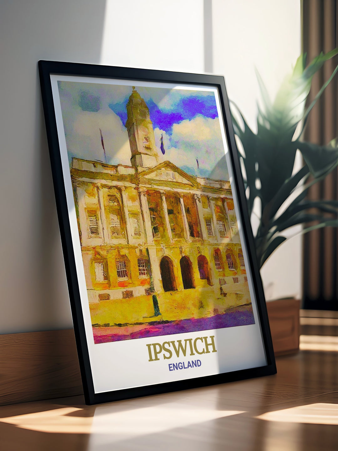 Enhance your home with Ipswich Town Hall framed prints. This modern décor piece is ideal for anyone who loves England art and wants to incorporate iconic UK landmarks into their home with stylish and stunning living room decor.