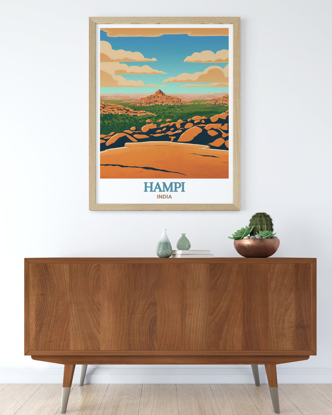 Scenic Matanga Hill poster from Hampi, highlighting the breathtaking views of the sunrise and historical ruins. This exquisite artwork brings the beauty of one of Indias most iconic landmarks into your living space.