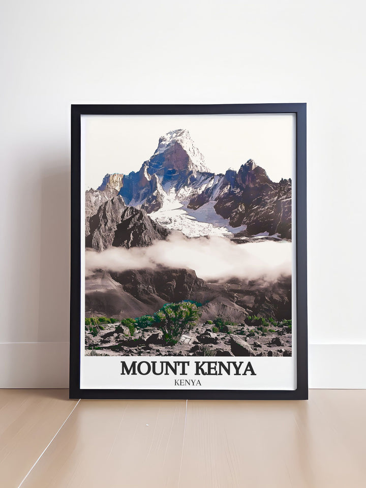 Vintage poster style Mount Kenya National Park decor showcasing Sirimon Route an ideal choice for adding character and charm to your interior space a great personalized gift for nature enthusiasts