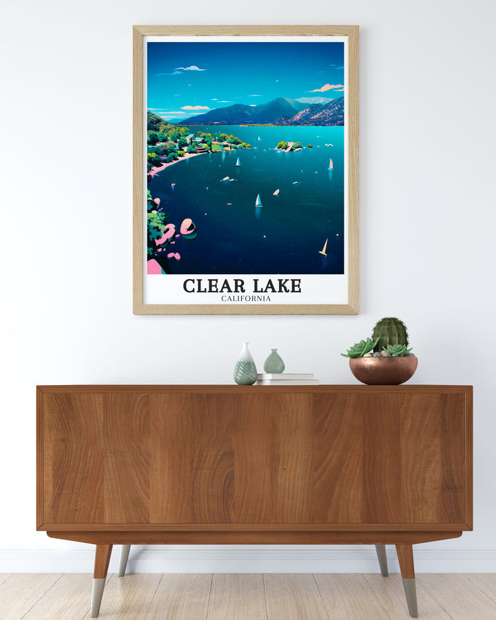 A framed print that highlights the connection between Clear Lake, Clearlake Oaks, and the volcanic field, making it an excellent gift for anyone who loves Californias diverse landscapes and history.