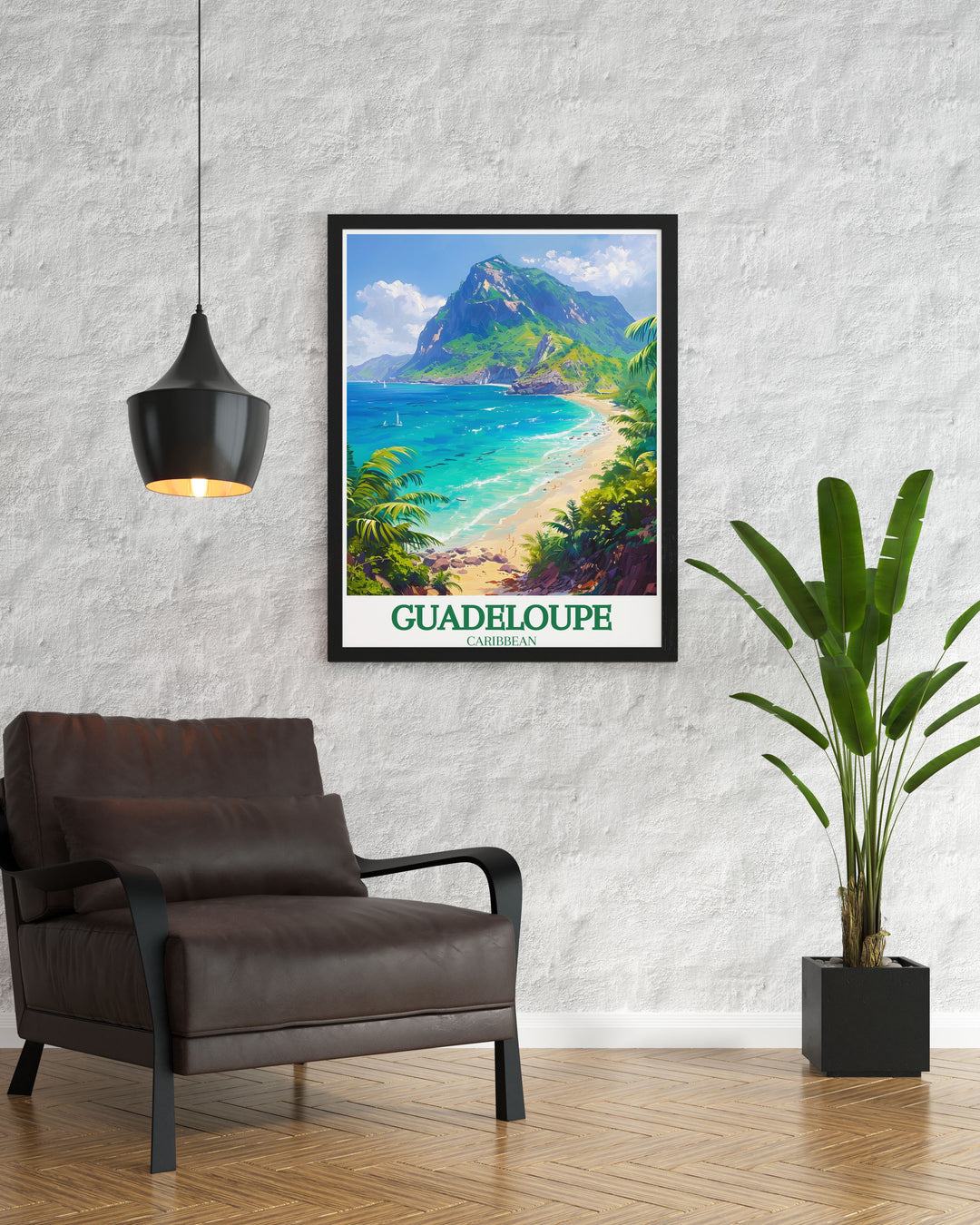 Bringing the serene beauty of Grand Anse beaches into your home, this poster features the endless white sand and clear blue waters of Guadeloupe. Ideal for those who appreciate peaceful landscapes, this artwork captures the essence of a tropical escape.