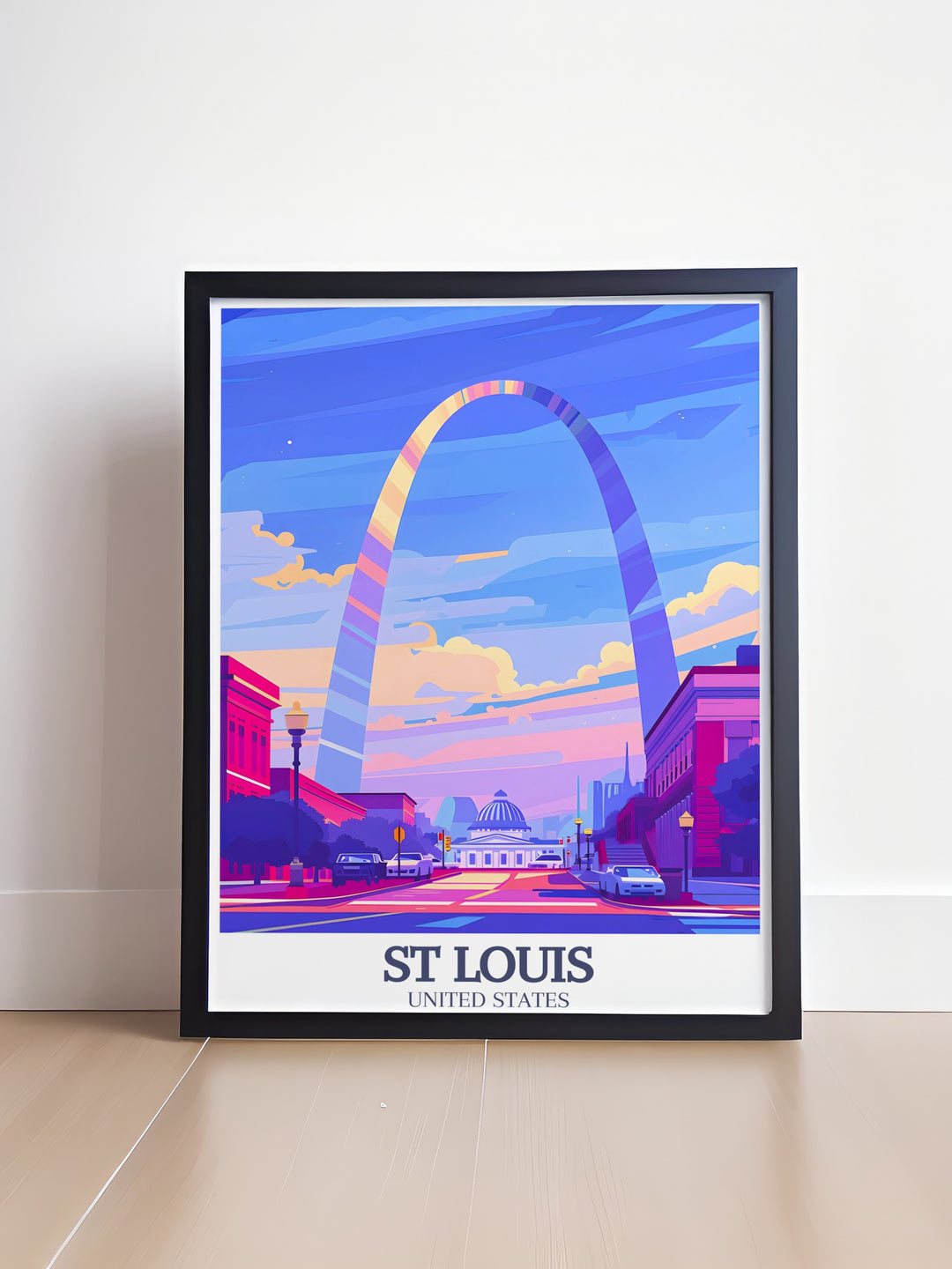 Vibrant St Louis artwork featuring Gateway Arch and Old Courthouse ideal for home and office wall decor sophisticated print that brings the iconic landmarks of Missouri to life perfect gifts for those who love travel art and city prints