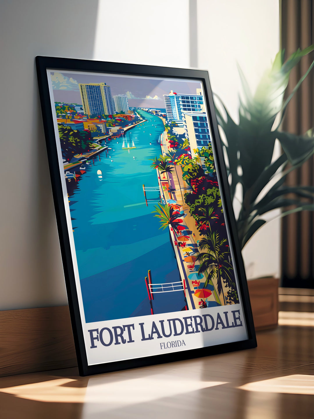 Intracoastal Waterway Framed Art offering a timeless look at Fort Lauderdales famous waterways, perfect for adding a vintage touch to any room or as a gift for Florida enthusiasts.