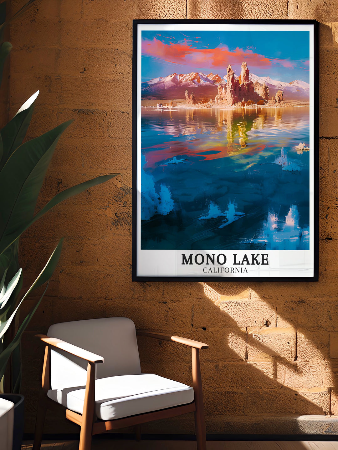 Beautiful Mono Lake Print featuring the Sierra Nevada Mountains and Mono County. This California artwork captures the essence of the regions natural beauty and adds a sophisticated touch to any living room or office decor.