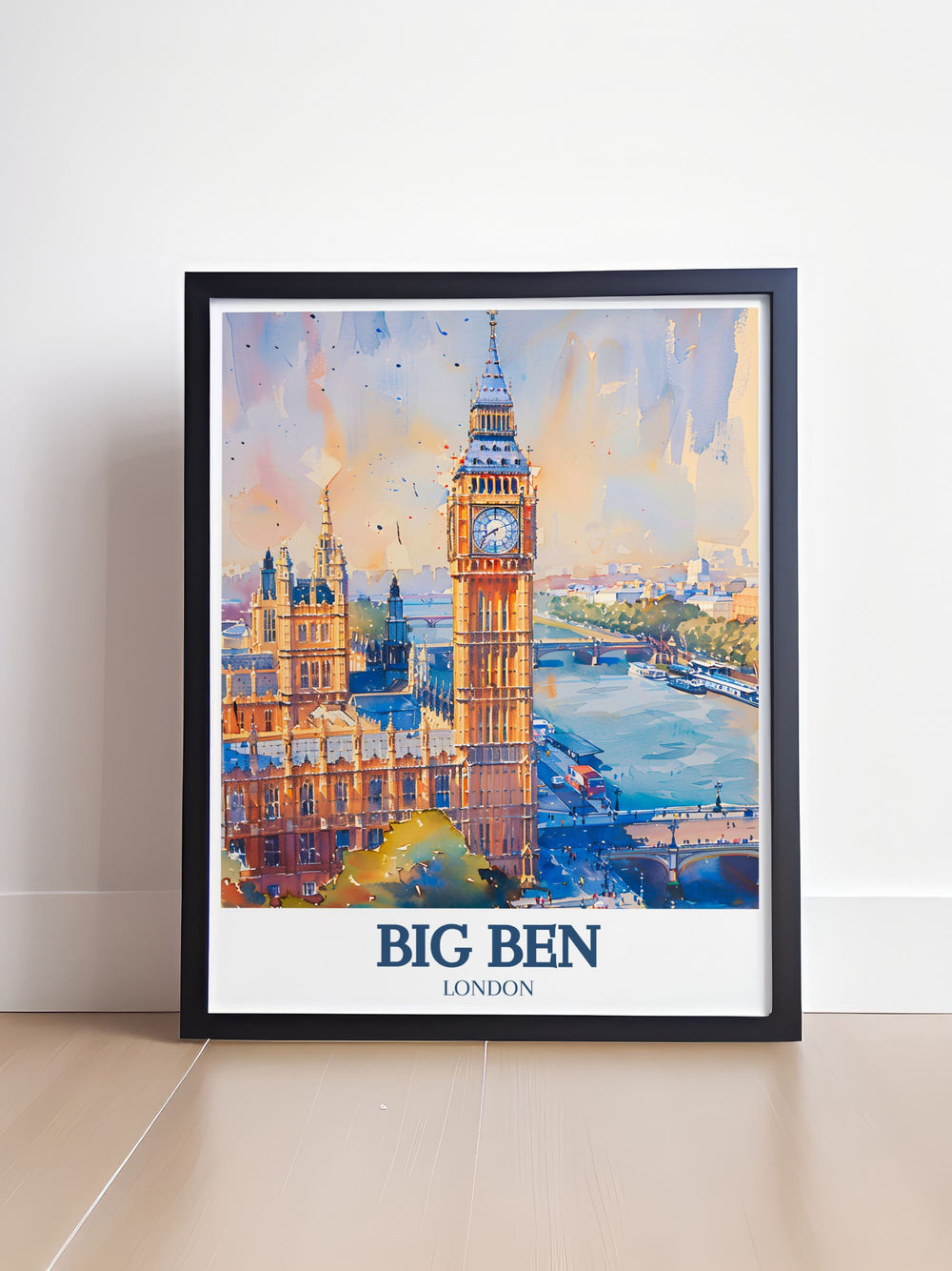 Stylish map of London, featuring key landmarks such as Big Ben, the Houses of Parliament, and the River Thames. Perfect for gifts or home decor, this print offers a unique representation of one of the worlds most iconic cities.