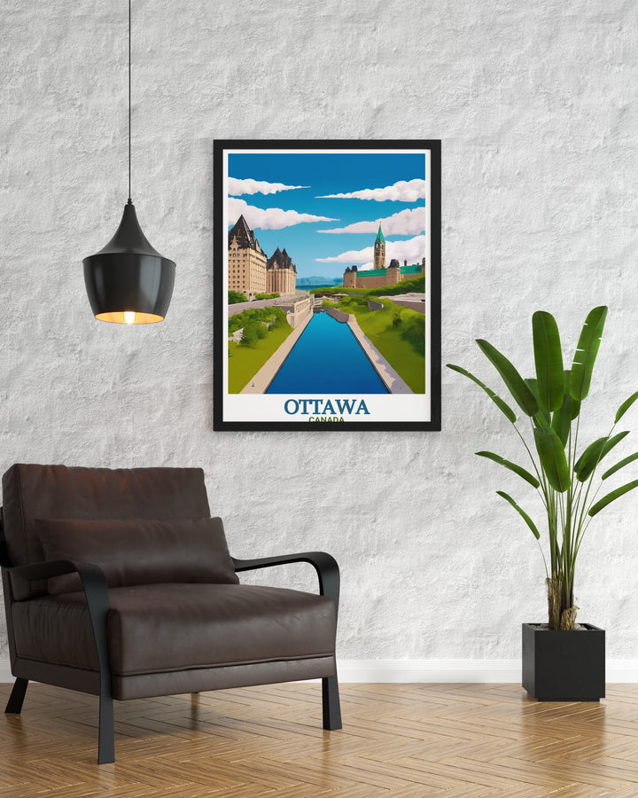 Digital download of Rideau Canal Travel poster highlighting Ottawas picturesque landmark. This wall art piece brings the serenity of Rideau Canal into your home offering a timeless representation of one of Canadas most scenic locations.