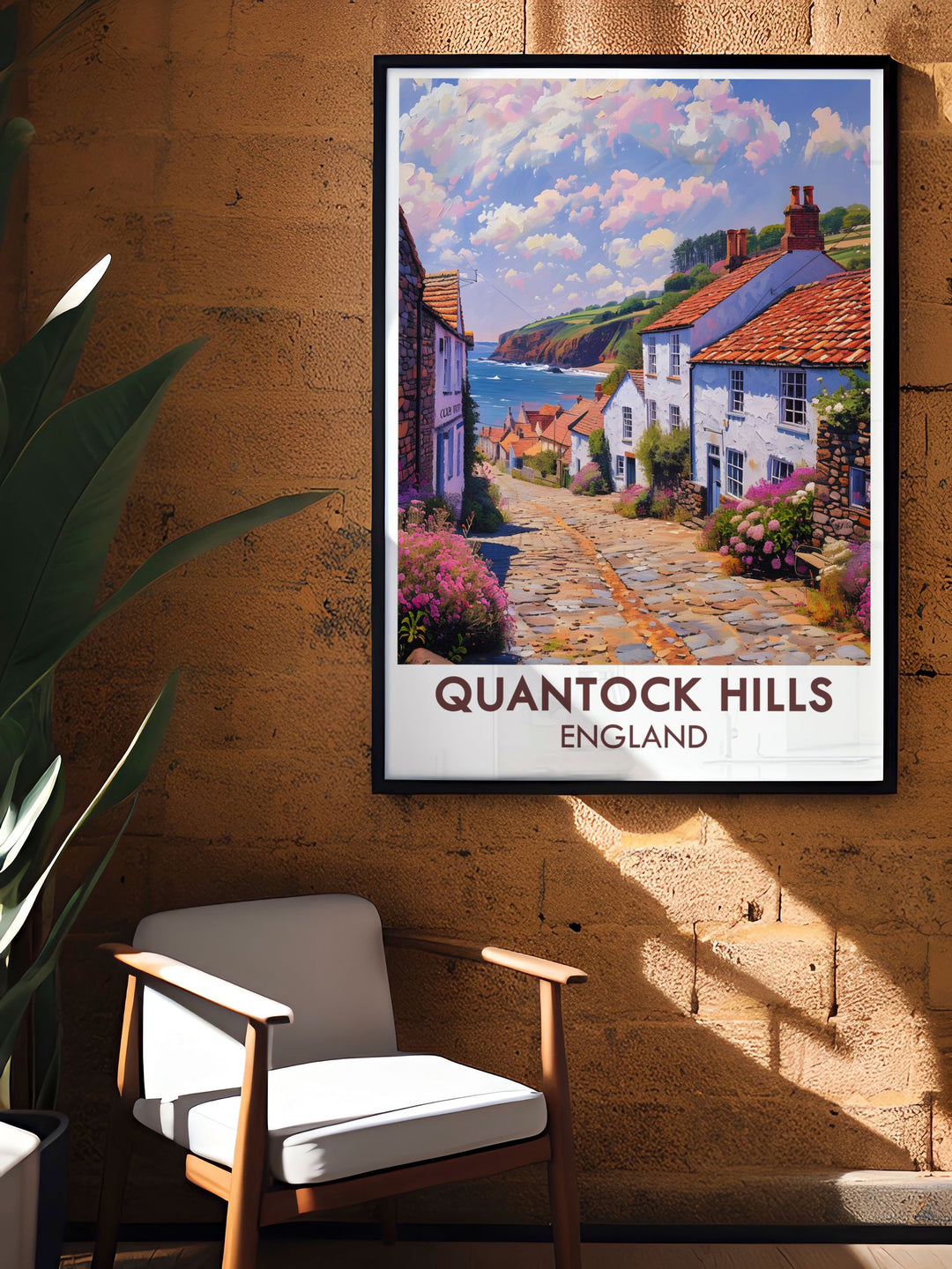 Nether Stowey print featuring the tranquil landscapes of Quantock Hills AONB and Somerset AONB an ideal piece of wall art for nature enthusiasts and travel lovers who appreciate the beauty of the Bristol Channel and The Quantocks.