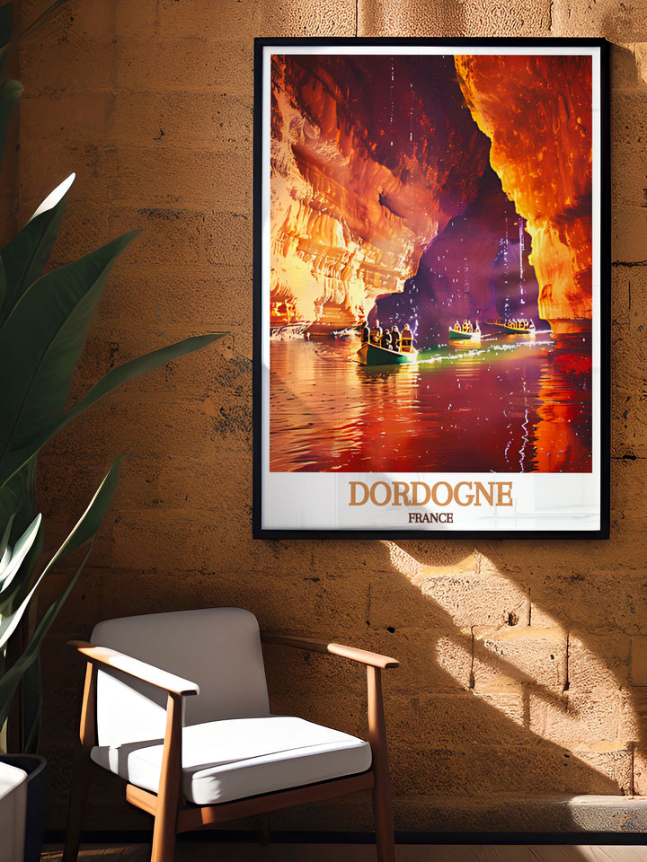 Dordognes artistic heritage is celebrated in this poster, depicting the regions ancient cave art and historical sites, perfect for art enthusiasts and history buffs.