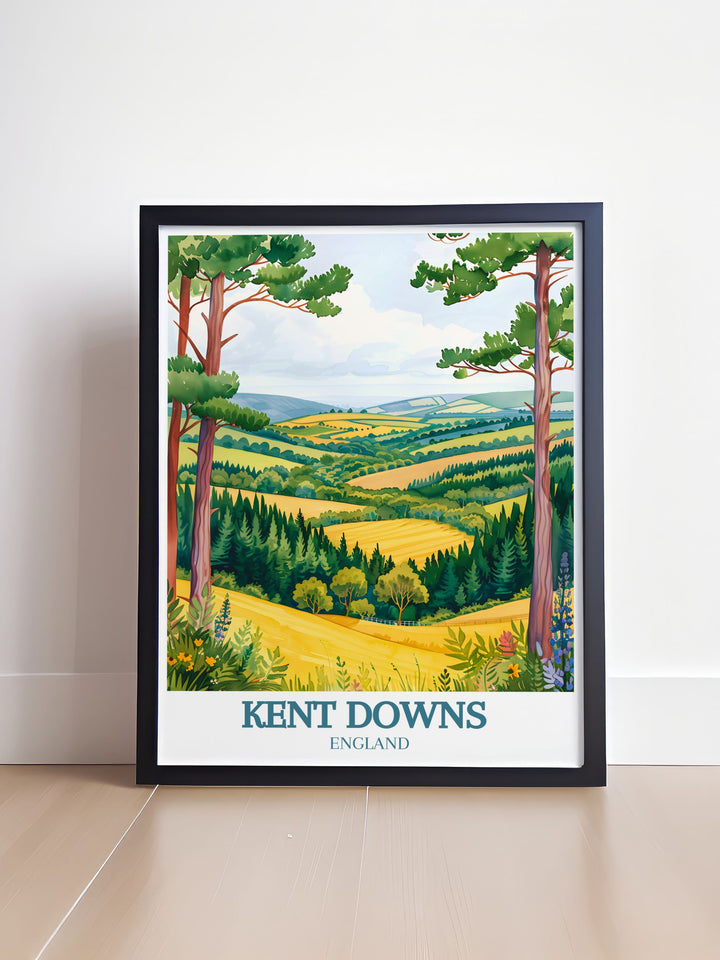 Serene and elegant Kent Downs Area of Outstanding Natural Beauty AONB wall art capturing the tranquility of nature ideal for nature enthusiasts and art lovers seeking a meaningful and thoughtful addition to their home decor.