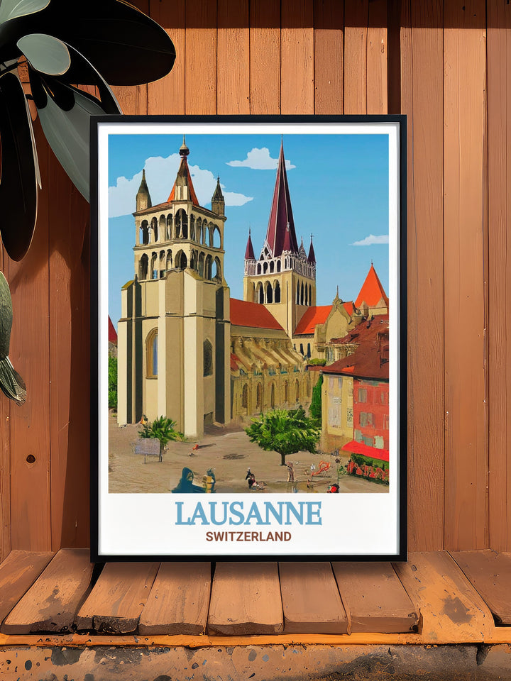 Explore the cultural richness of Switzerland with this canvas art, depicting the iconic Lausanne Cathedral in all its glory. Perfect for adding depth and elegance to any wall.