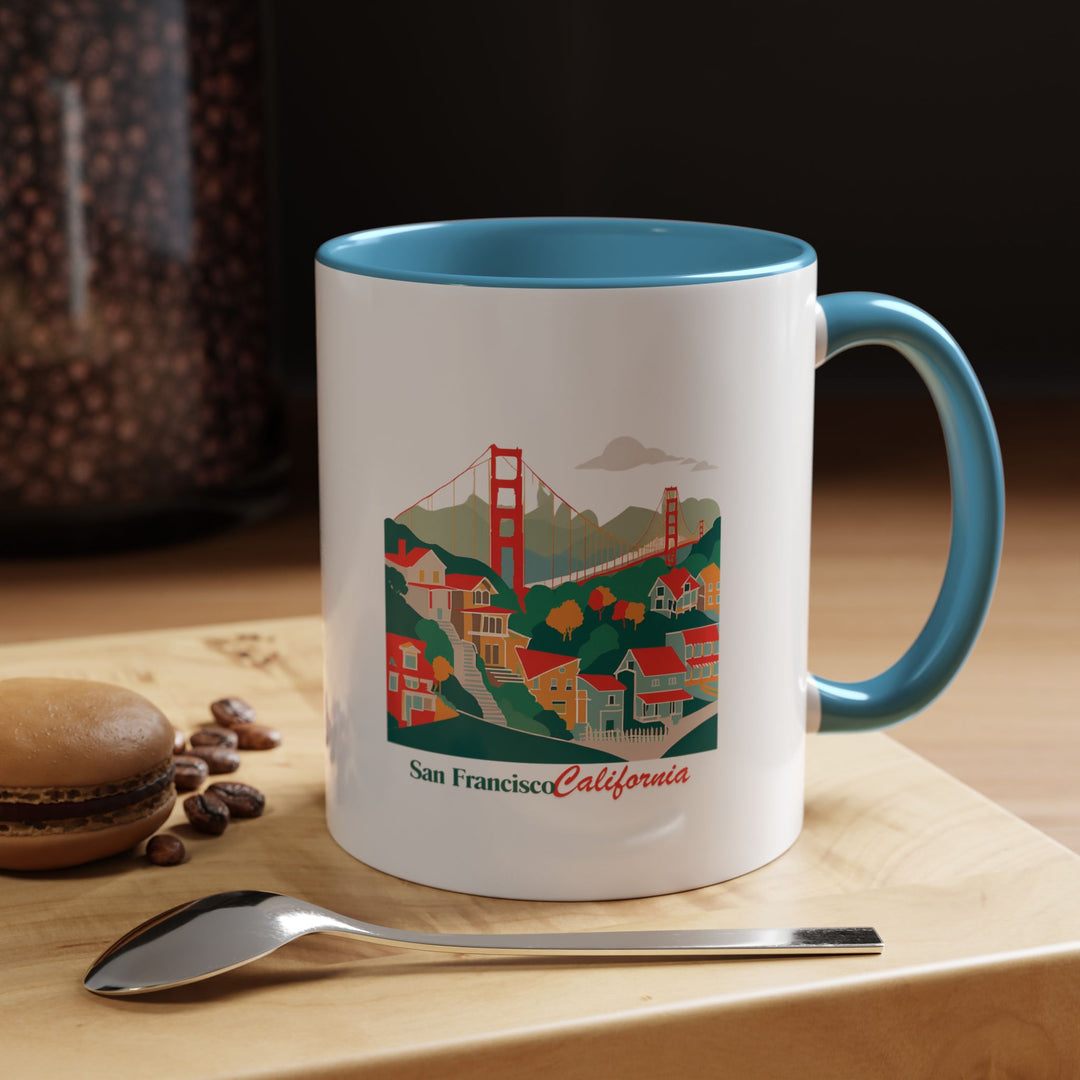 Experience the allure of San Francisco with this elegant mug showcasing detailed illustrations of the Golden Gate Bridge and city skyline. Made from durable ceramic, dishwasher and microwave safe, it is ideal for daily use or as a thoughtful gift for San Francisco fans and collectors.